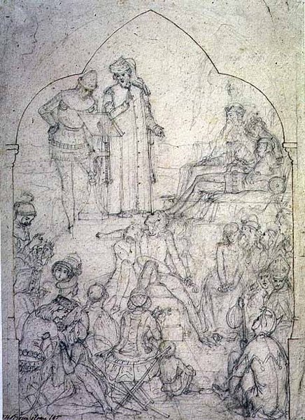 Chaucer am Hof von Edward III - Studie, 1845 von Ford Madox Brown
