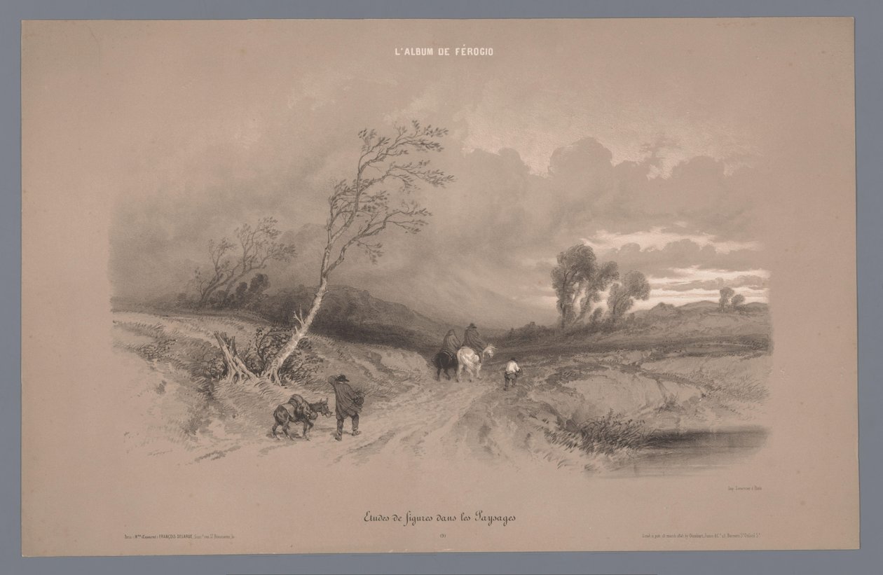 Reisende auf einem Landweg bei stürmischem Wetter von Fortuné Ferogio