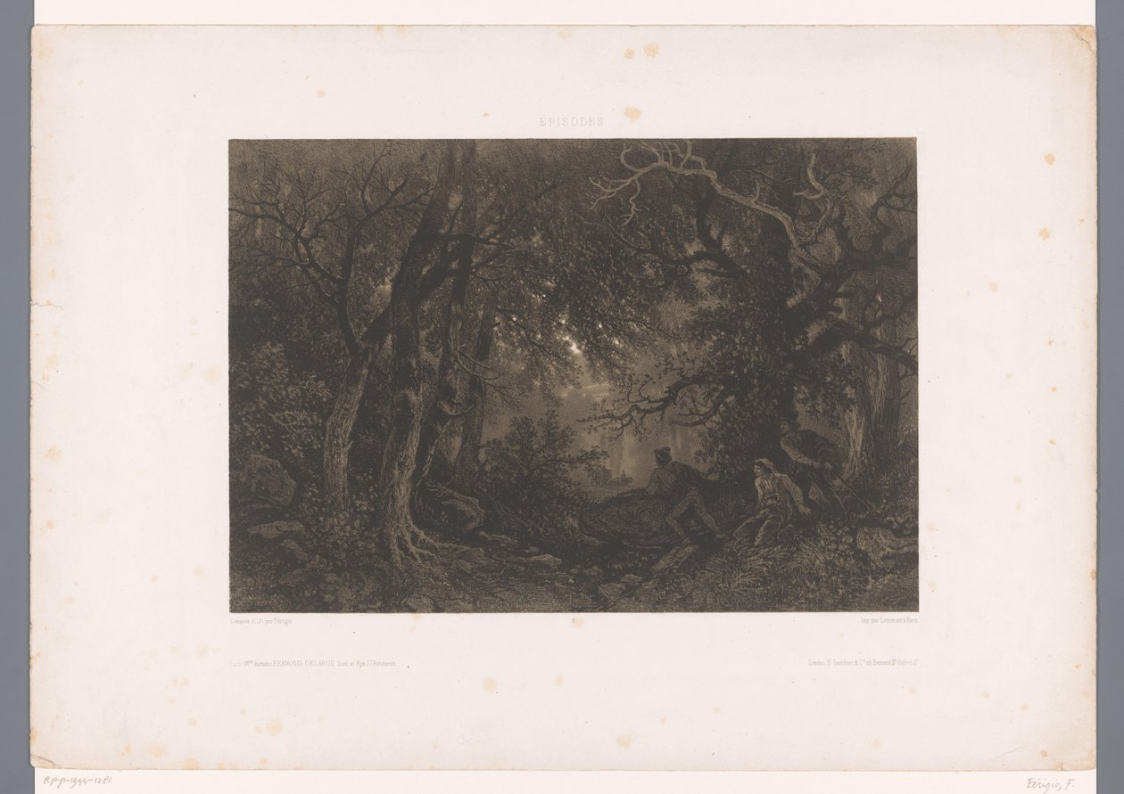 Räuber lauern einer Kutsche im Wald auf (Verhalende voorstellingen) von Fortuné Ferogio