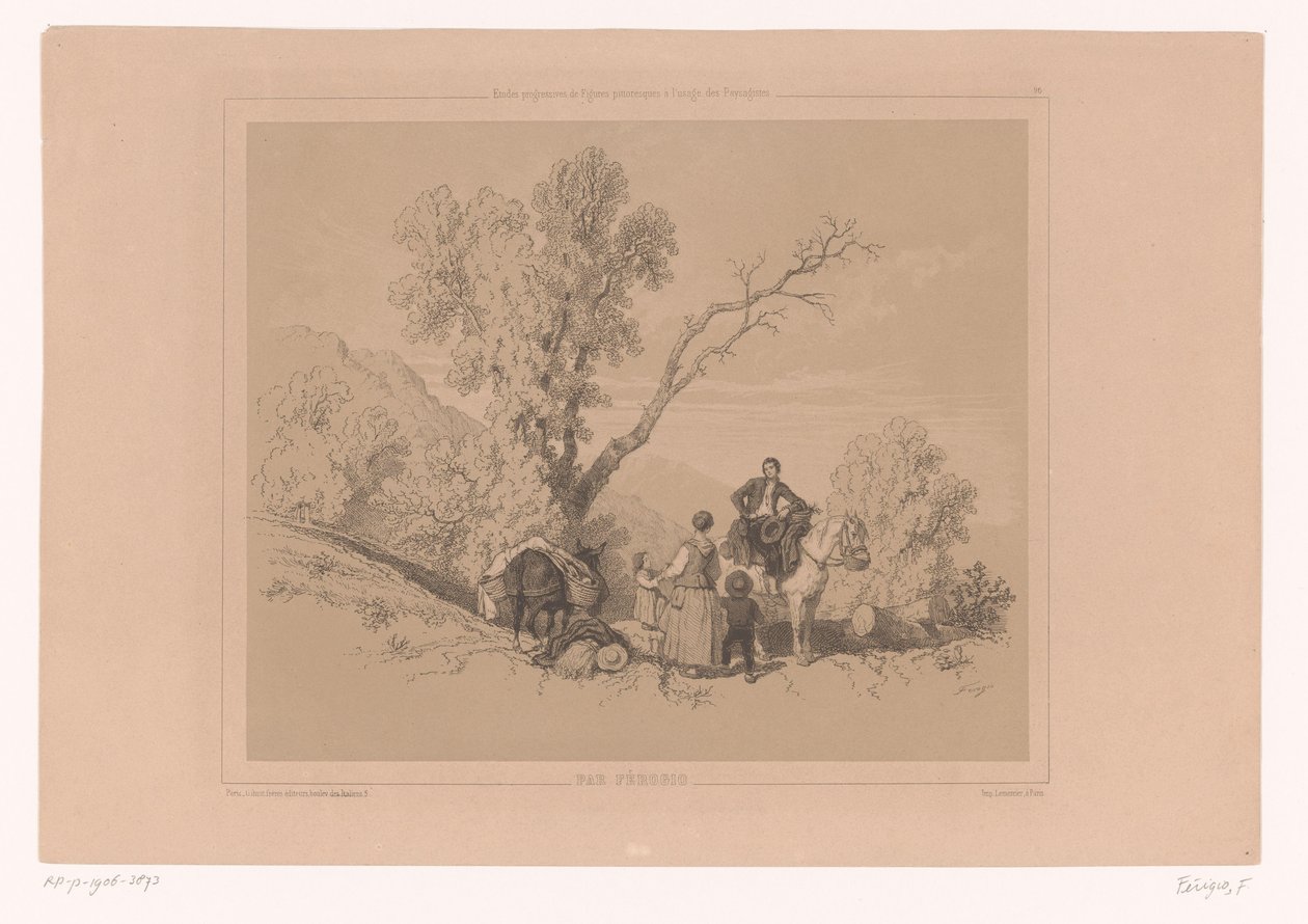 Rastende Familie auf Reise in einer Berglandschaft von Fortuné Ferogio