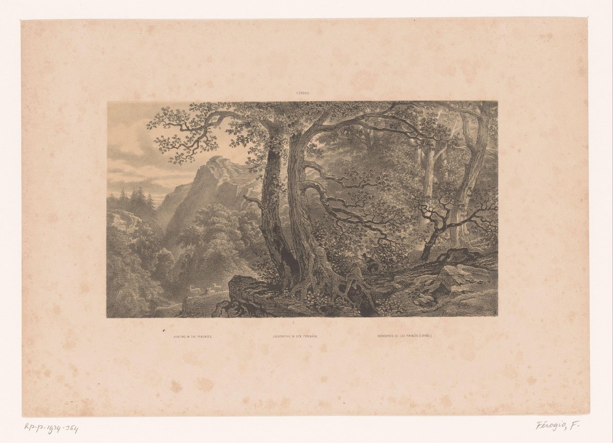 Zwei Jäger in einem Wald in den Pyrenäen von Fortuné Ferogio