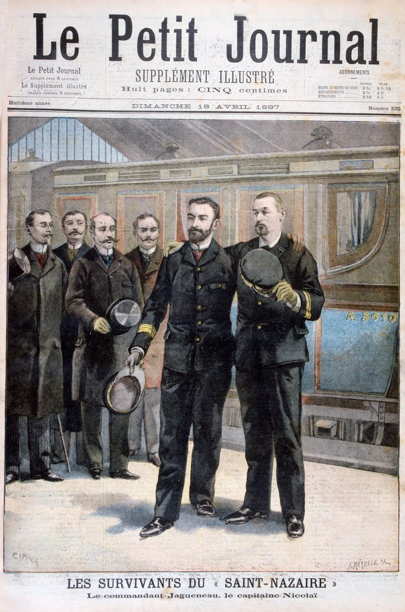 Überlebende der Ville de Saint Nazaire, Kommandant Jagueneau und Kapitän Nicolai, 1897 von Fortuné Méaulle