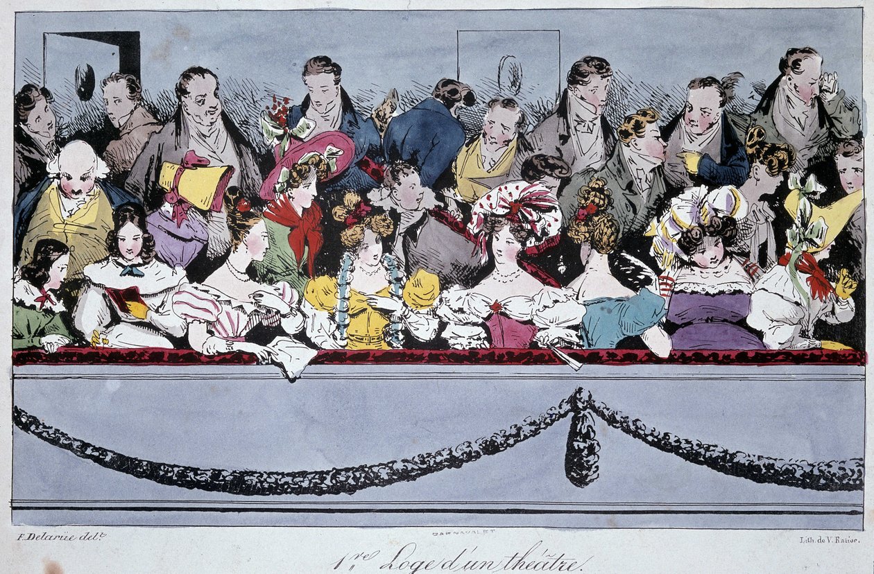 Die erste Loge eines Theaters im 19. Jahrhundert - Lithografie von Fortune (after) Delarue