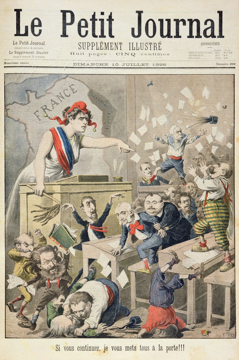 Titelblatt, das einen Tumult im Abgeordnetenhaus darstellt, Illustration aus dem illustrierten Supplement von Le Petit Journal, 10. Juli 1898 von Fortune Louis Meaulle and Henri Meyer