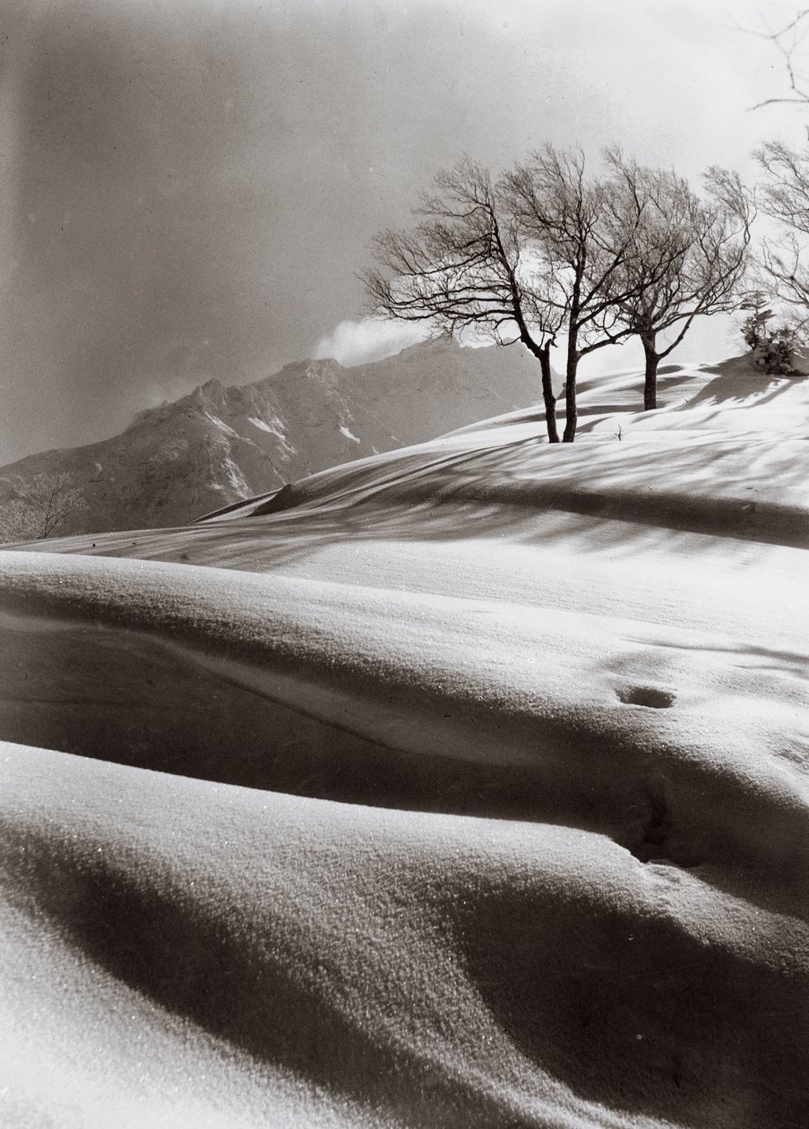 Sinnlicher Schnee (im Hintergrund der Berg Ashibetsu, 2100 m) von Fosco Maraini