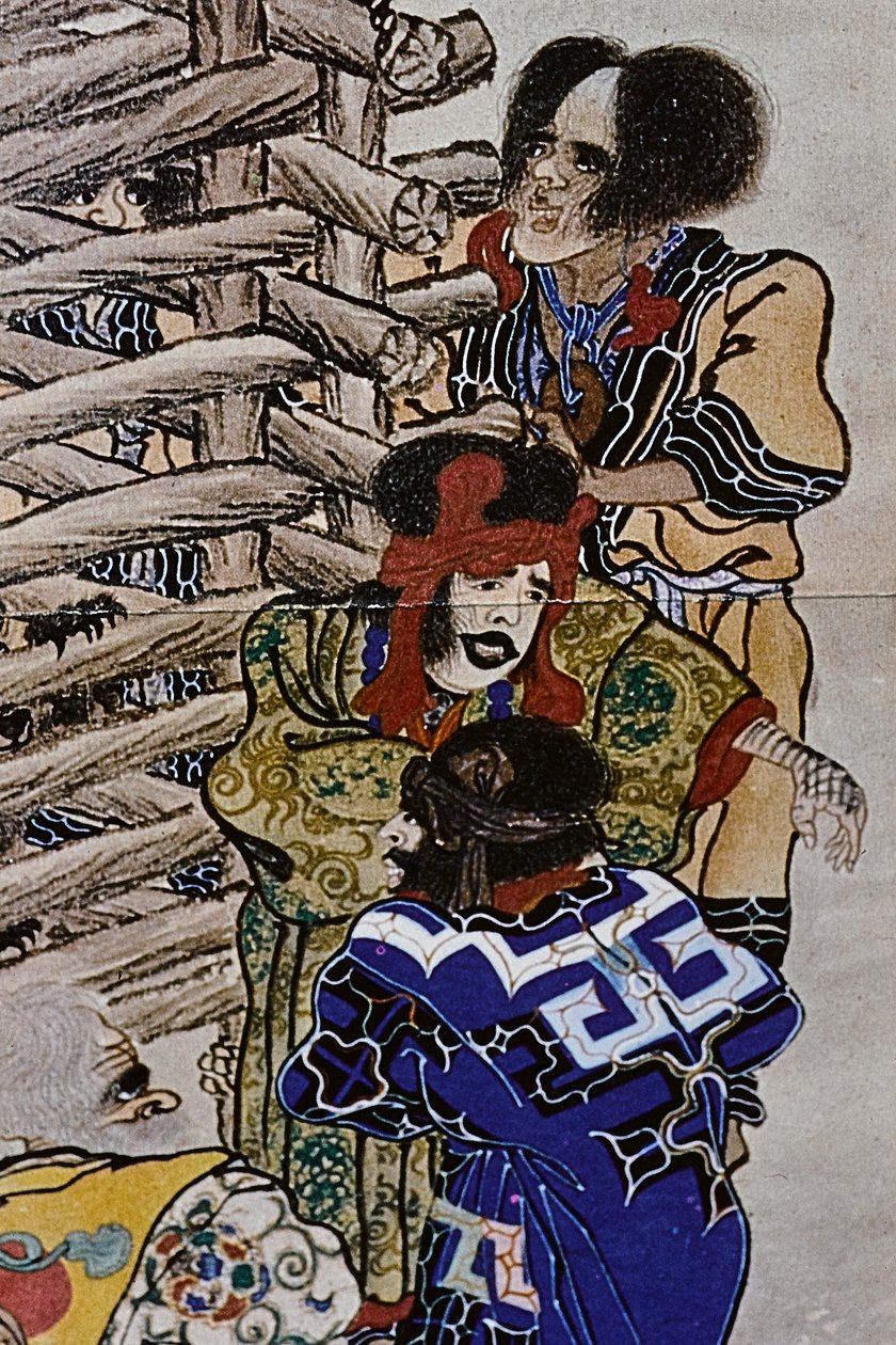Die großen Führer des achtzehnten Jahrhunderts Ainu: Itokoi und Shinichi aus Akkeshi, Chosama aus Uraashibetsu und Shonko aus Noshappu, insbesondere, Illustration von Fosco Maraini