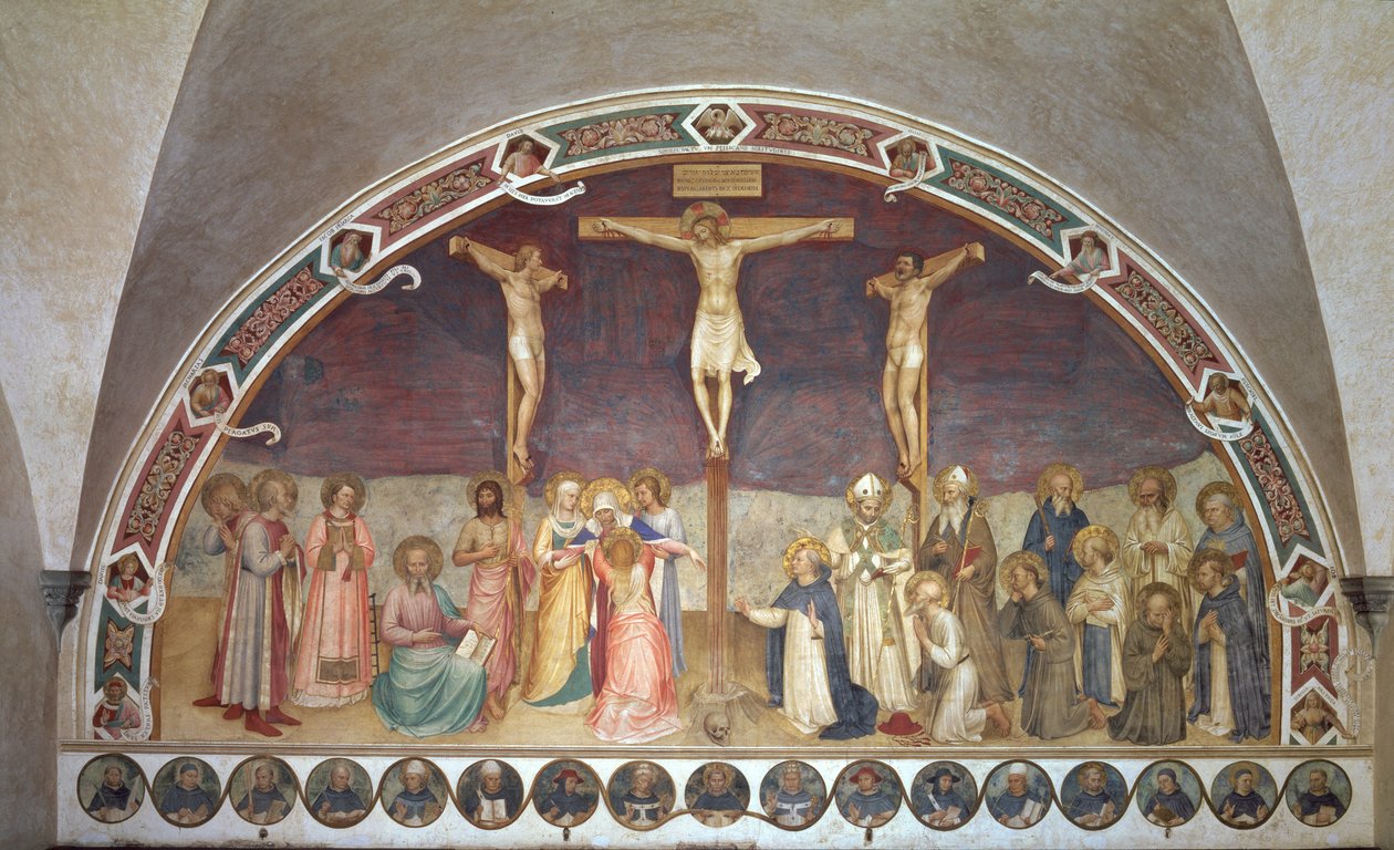 Die Kreuzigung mit den Heiligen Cosmas, Damian, Franziskus und Bernhard von Fra Angelico