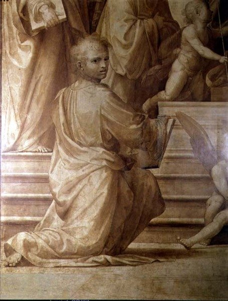 Das große Ratsaltarbild, Detail (junger kniender Heiliger) von Fra Bartolomeo