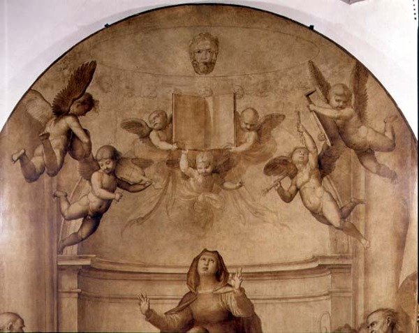 Das Große Ratsaltarbild (Detail musizierende Engel, die ein Buch hochhalten) von Fra Bartolomeo