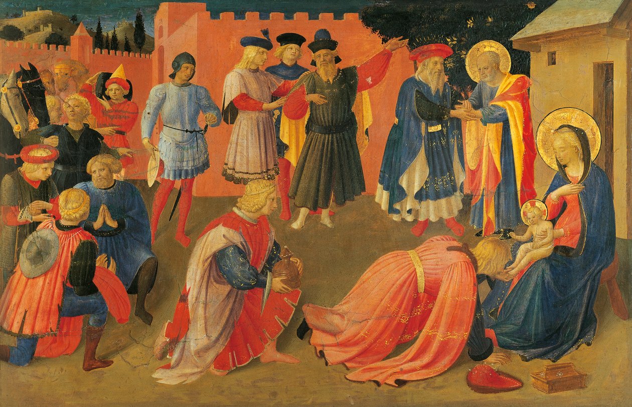 Die Anbetung der Könige, Detail aus dem zentralen Panel der Predella, Tabernakel der Leinenweber von Fra (c.1387-1455) Angelico