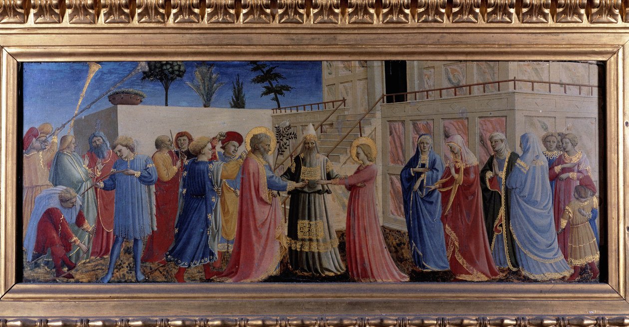 Die Hochzeit der Jungfrau. Predelle (Gemälde auf Holz) 1435 von Fra  Angelico