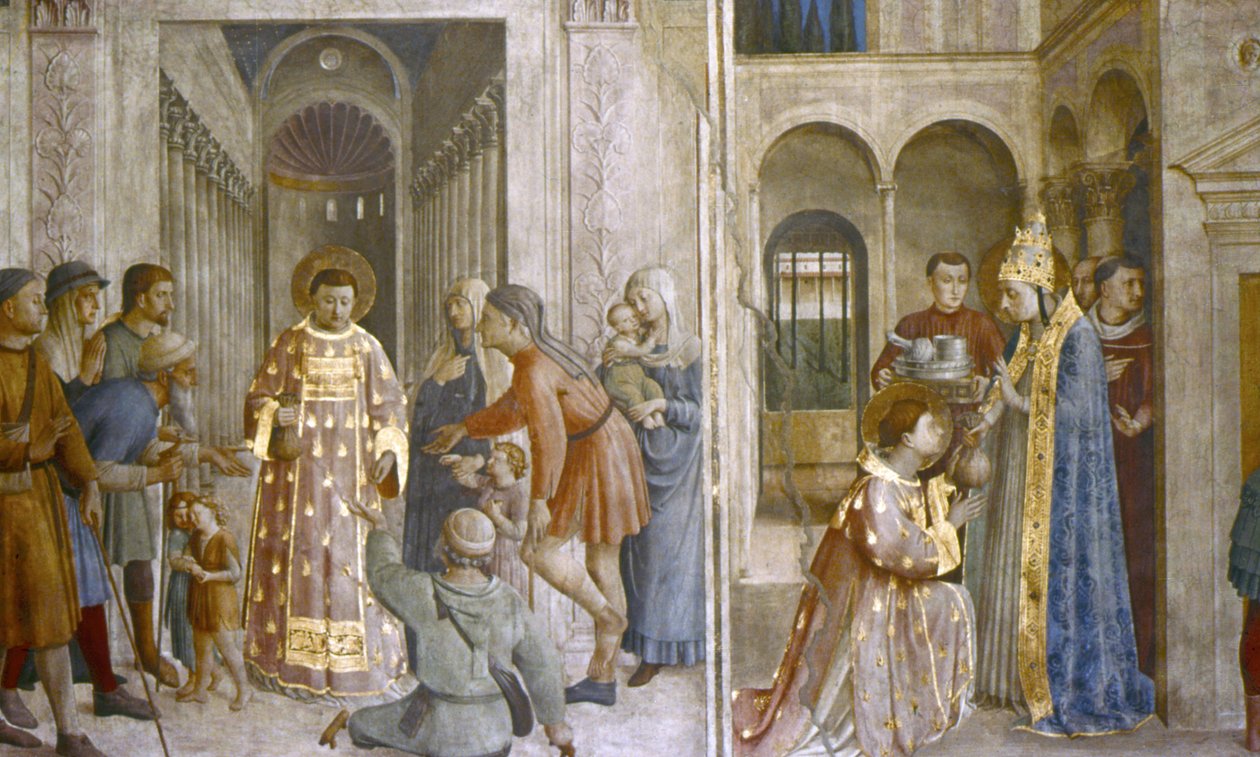 St. Sixtus vertraut die Kirchenschätze Lawrence an und St. Lawrence gibt Almosen von Fra (c.1400 55) Angelico