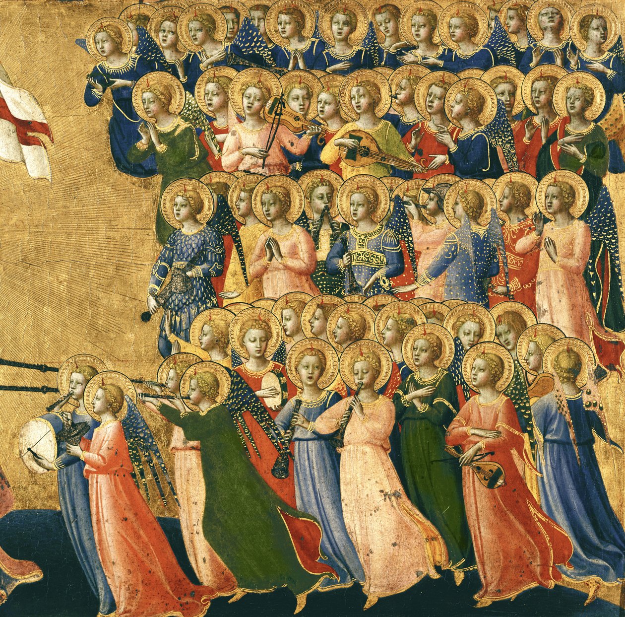 Christus verherrlicht im Himmelshof, Detail von musizierenden Engeln von der rechten Seite, 1419-35 (Detail) von Fra Angelico