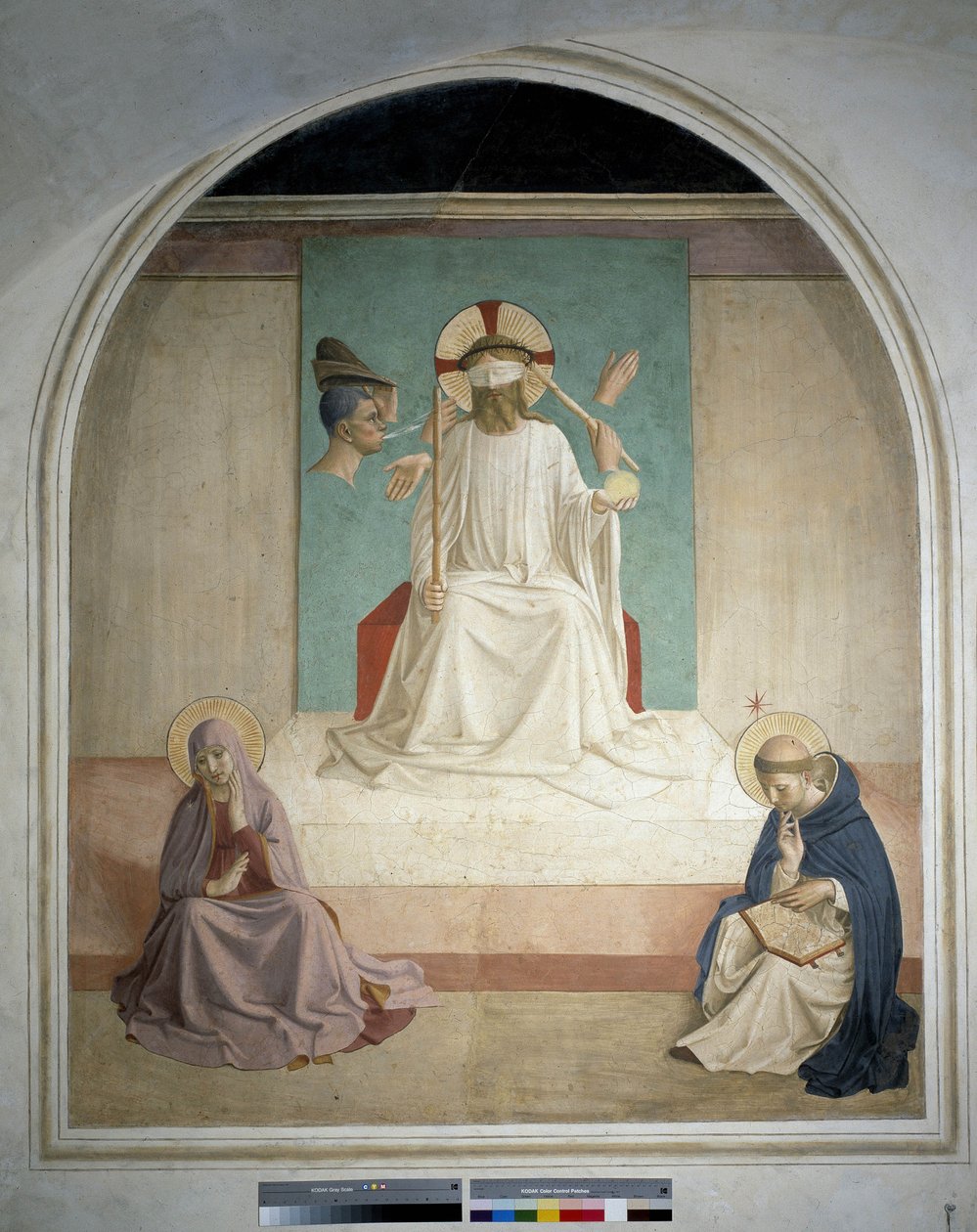 Christus verhöhnt mit der Jungfrau und dem heiligen Hieronymus. Fresko von Guido di Pietro von Fra Angelico