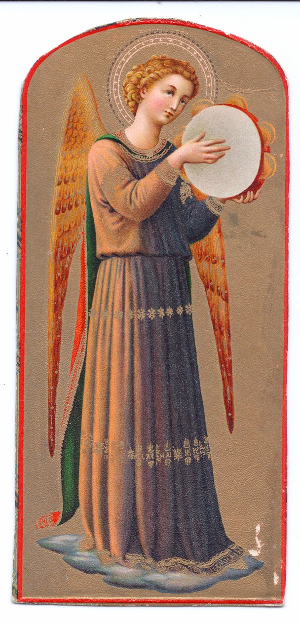 Farblithografie Fra Angelico Engel spielt Tamburin, ca. 1910 von Fra Angelico