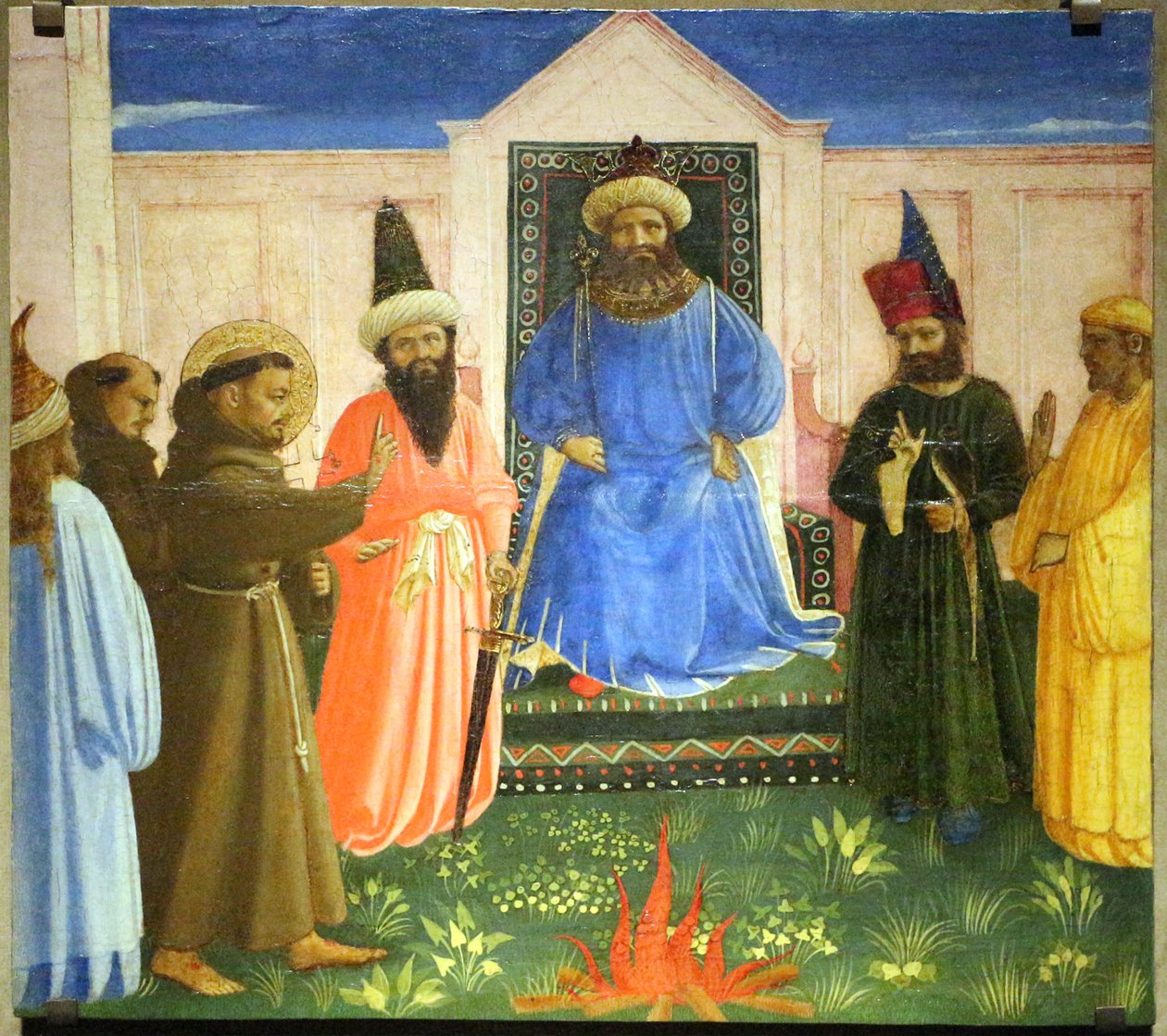 Die Feuerprobe, St. Franziskus bietet an, durch Feuer zu gehen, um den Sultan von Ägypten zu bekehren (Legenda maior, IX, 8) von Fra Angelico