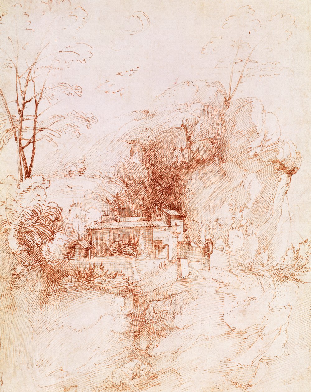 Felsige Landschaft mit Kloster, Zeichnung von Fra Bartolomeo (1472-1517) von Fra Bartolomeo