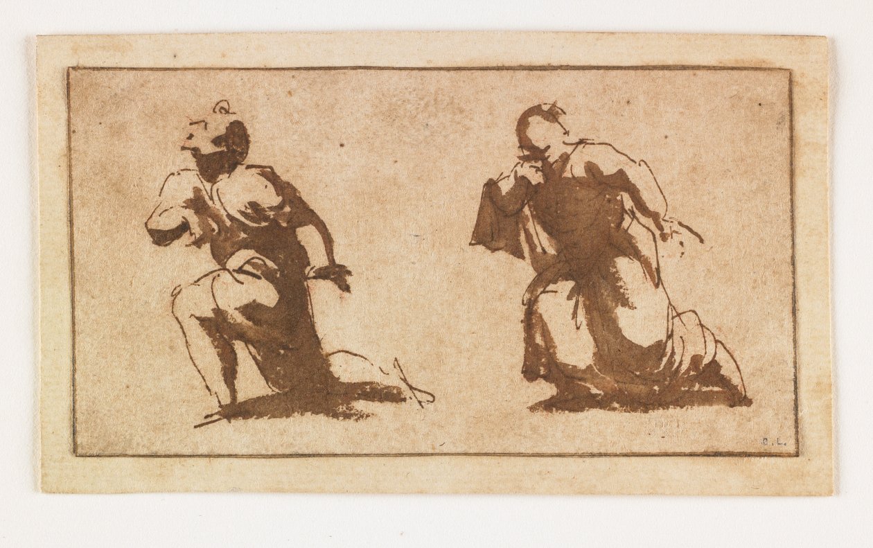 Studie von zwei knienden männlichen Figuren von Francesco Allegrini