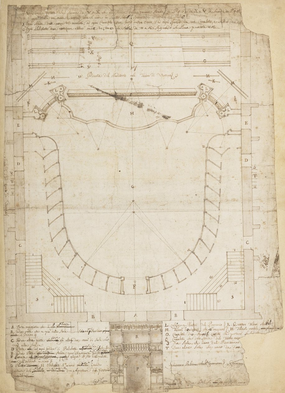 Teatro Filarmonico der Accademia Filarmonica von Verona, Italien, Auditorium und Haupteingang von Francesco Galli Bibiena