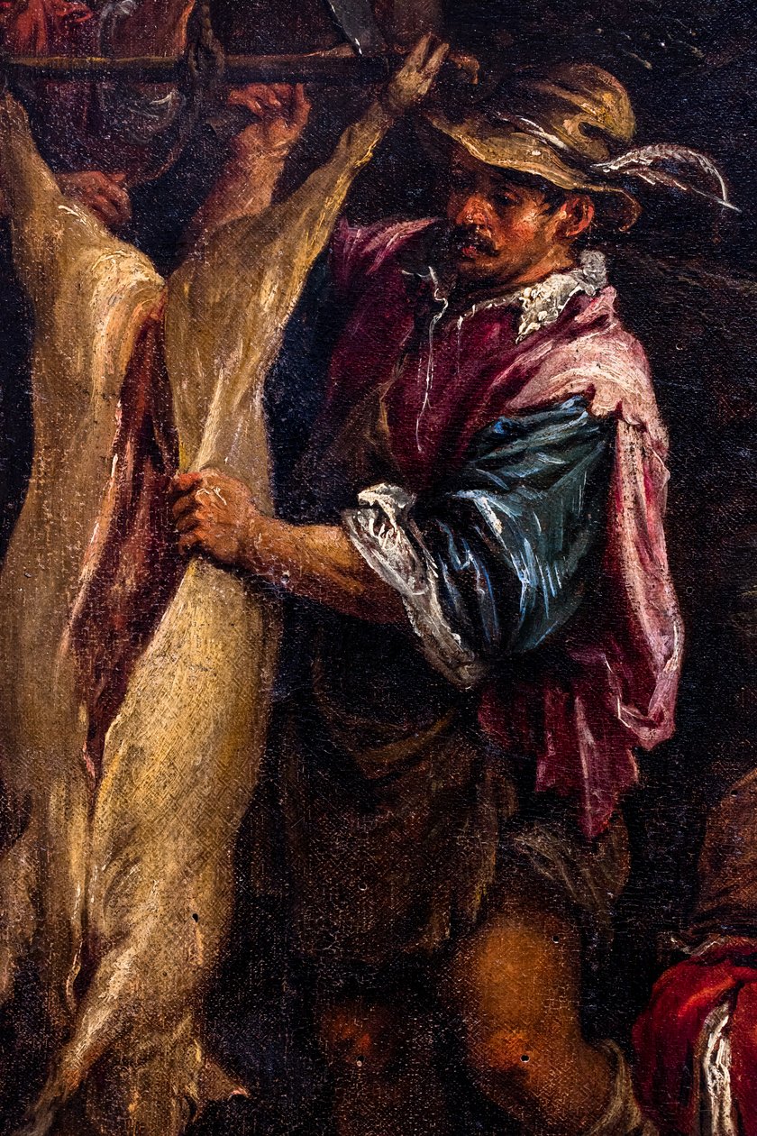 Bauer beim Schweineschlachten (Detail) von Francesco (1549-92) Bassano