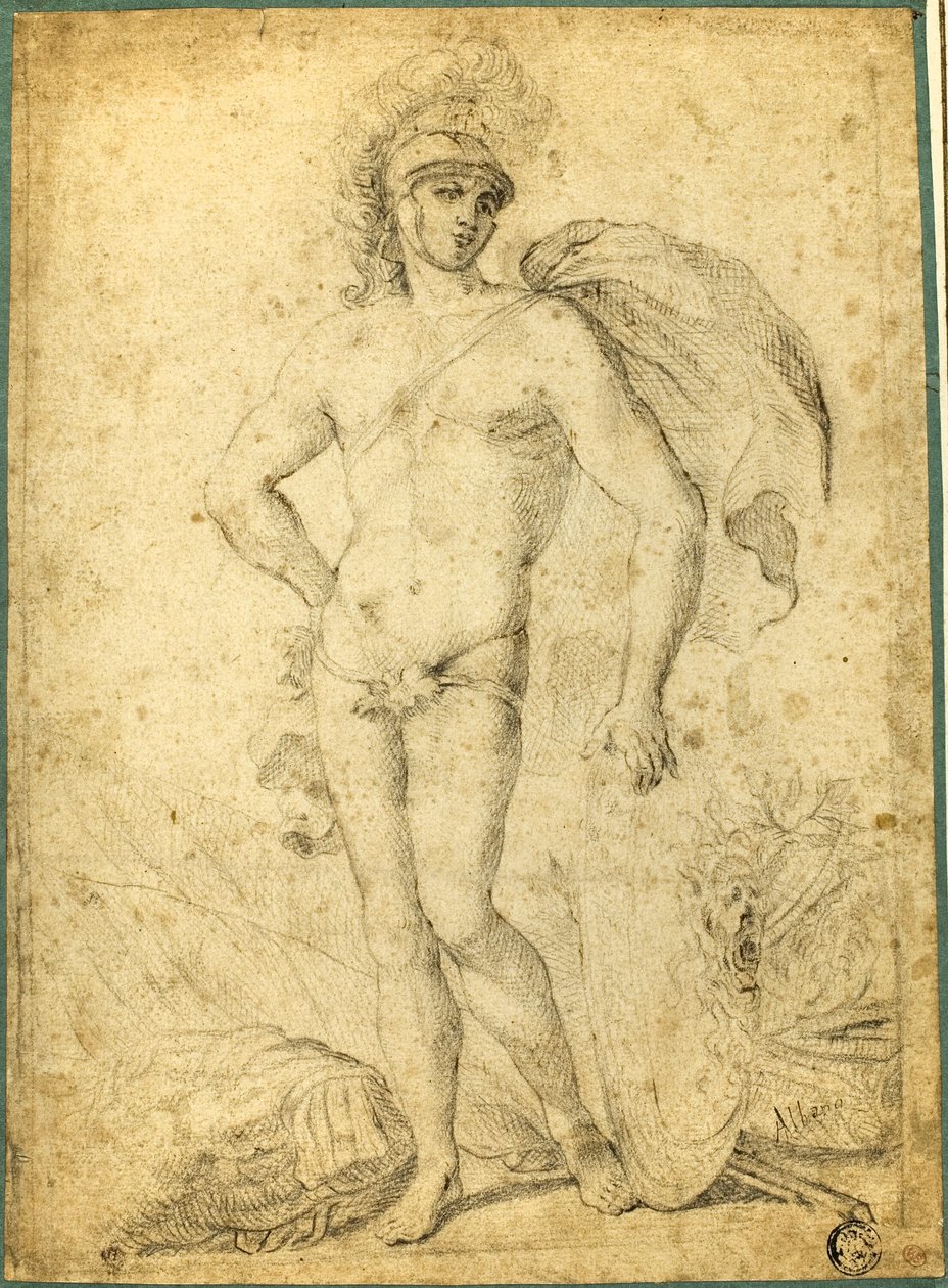 Stehender nackter Krieger, möglicherweise Mars, mit Schild von Francesco Albani