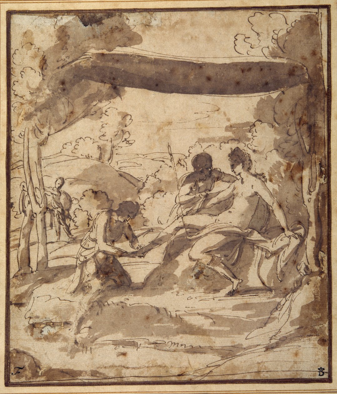 Venus, unter einem rustikalen Baldachin liegend, mit Adonis, der ihre Sandale befestigt von Francesco Albani