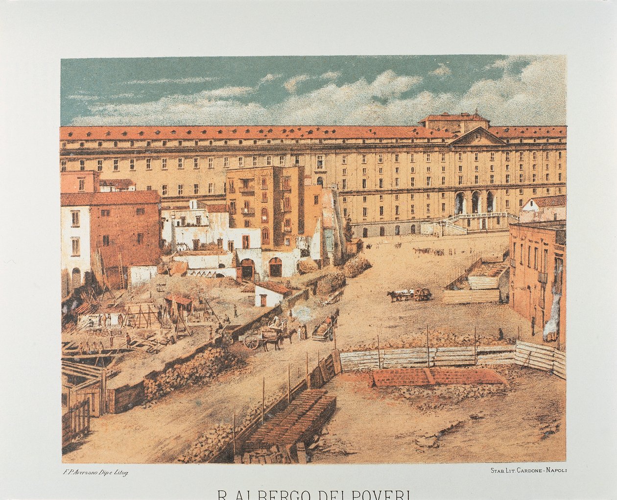 Italien, Neapel, Albergo dei Poveri (Hospiz für die Armen) 1889 (Lithographie) von Francesco Aversano