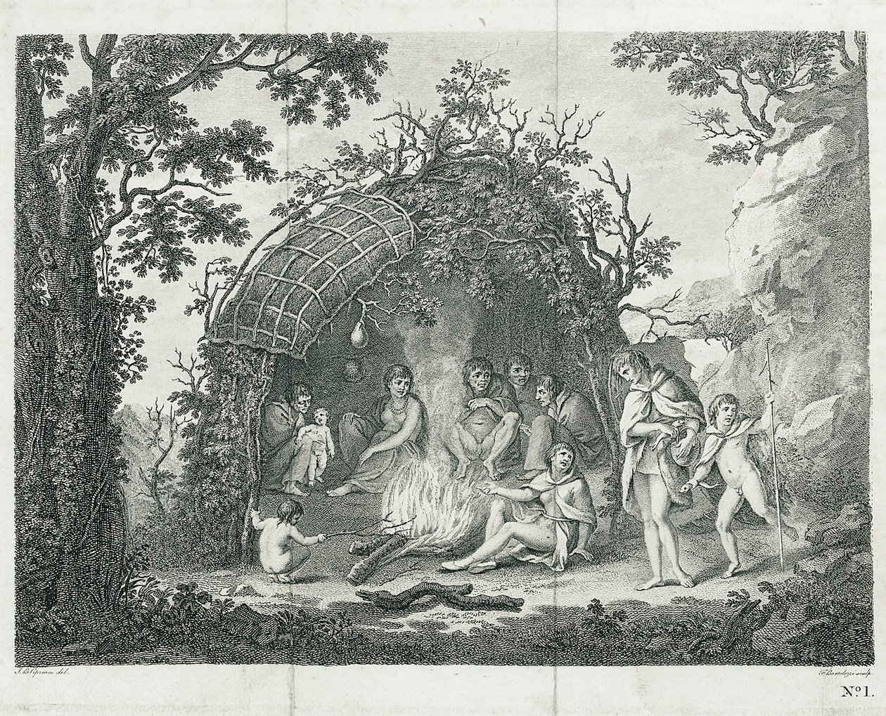 Eine Ansicht der Indianer von Terra del Fuego in ihrer Hütte (ohne Titel) von Francesco Bartolozzi