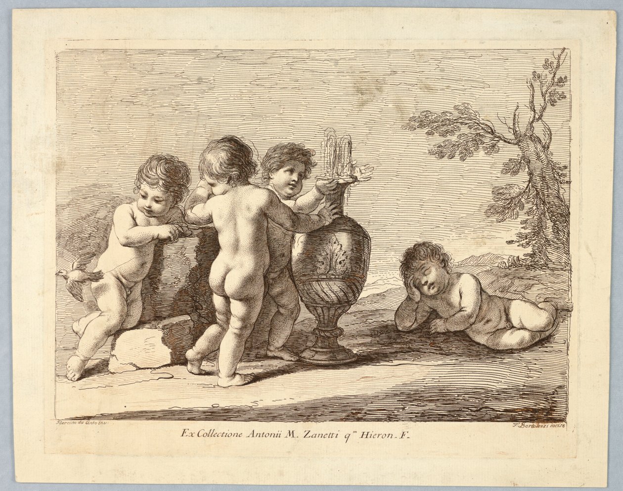 Jungen spielen mit einem Vogel von Francesco Bartolozzi