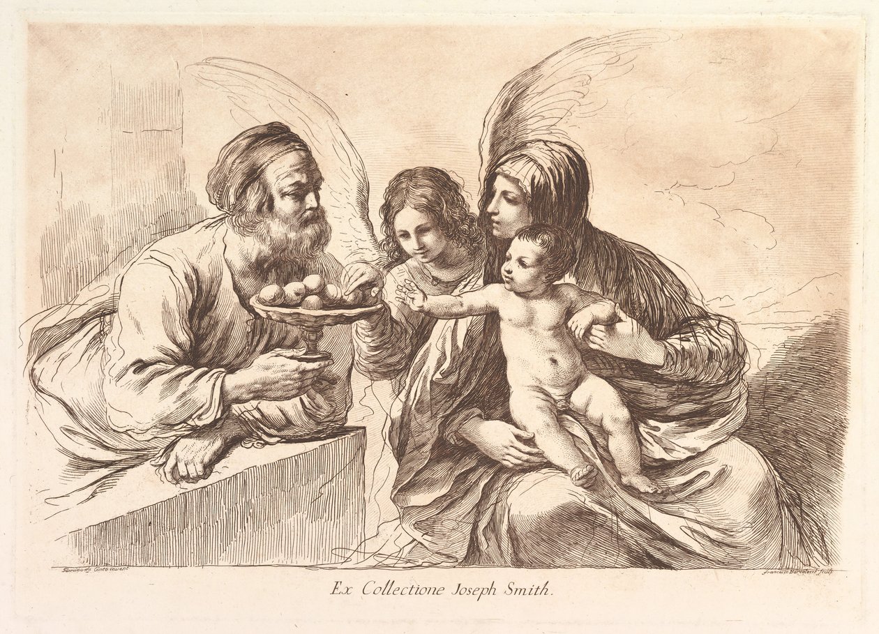 Heilige Familie mit einem Engel, der dem Christkind Obst anbietet: Raccolta di alcuni disegni..., 1764 von Francesco Bartolozzi