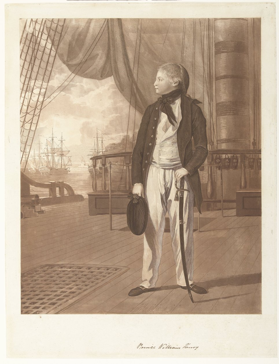 Porträt von Prinz William Henry an Bord eines Kriegsschiffs der britischen Royal Navy von Francesco Bartolozzi