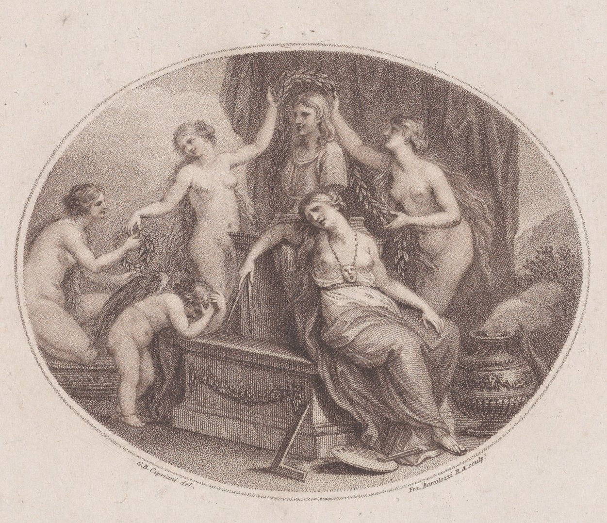 Die Grazien krönen die Büste von Raphael von Francesco Bartolozzi