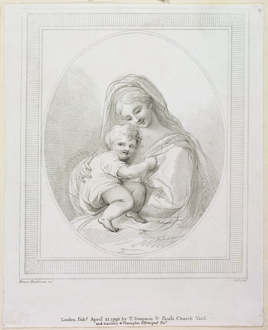 Jungfrau und Kind, graviert von Luigi Schiavonetti, 1793 (Gravur) von Francesco Bartolozzi