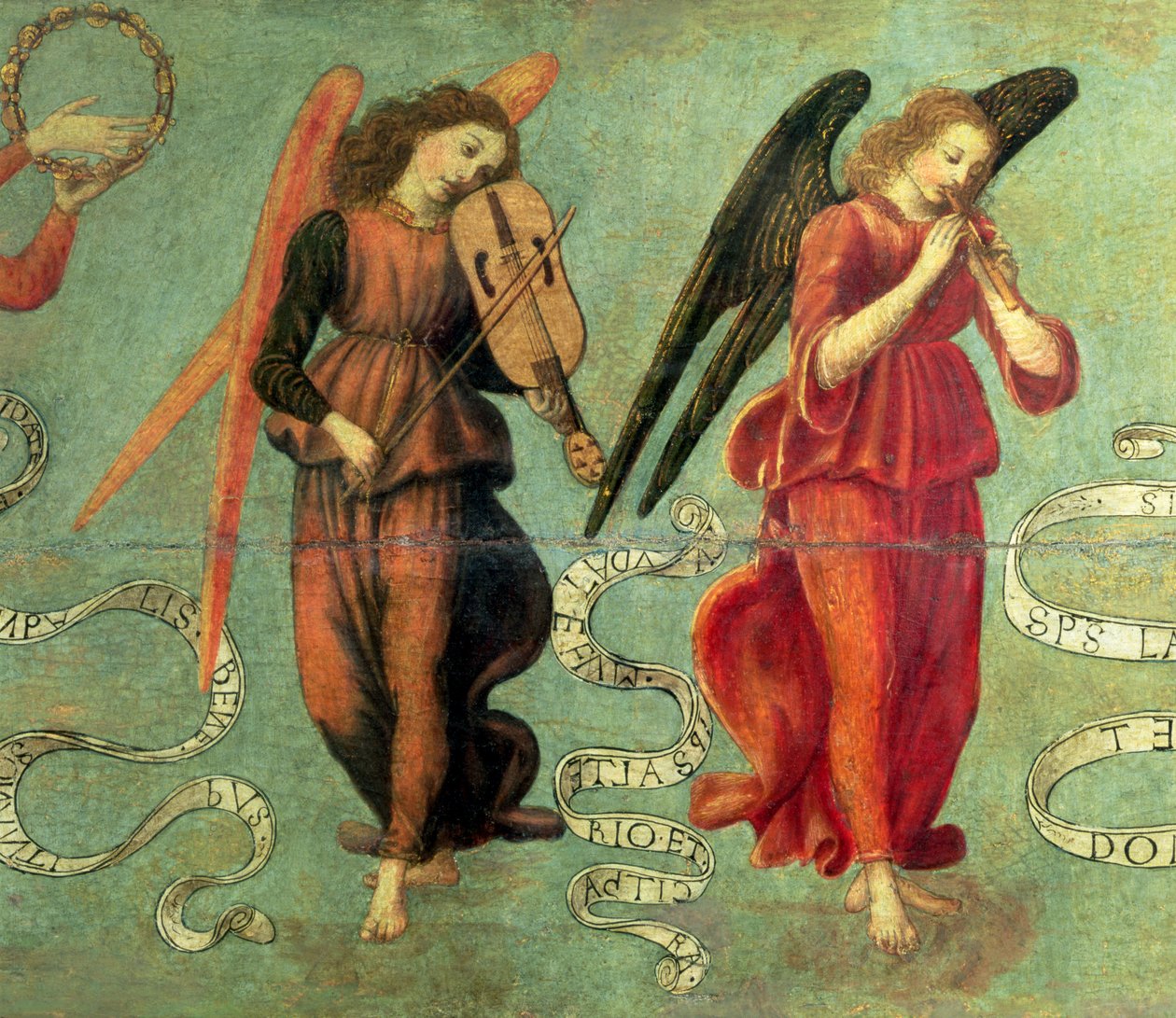 Engel, die Geige und Flöte spielen, ca. 1475-97 Tempera auf Holz (Detail) von Francesco Botticini