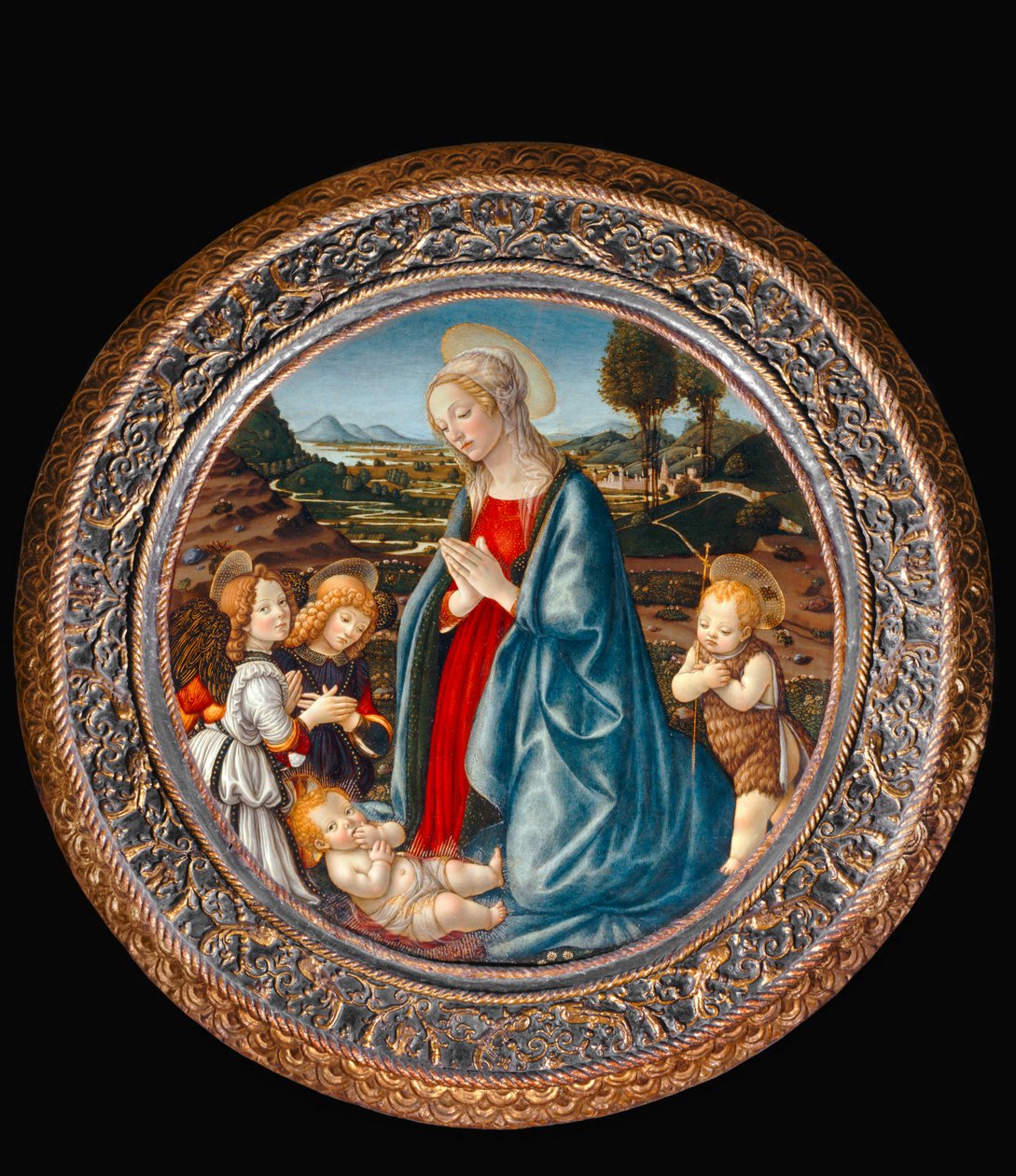 Madonna mit Kind, umgeben von Johannes dem Täufer und zwei Engeln von Francesco Botticini
