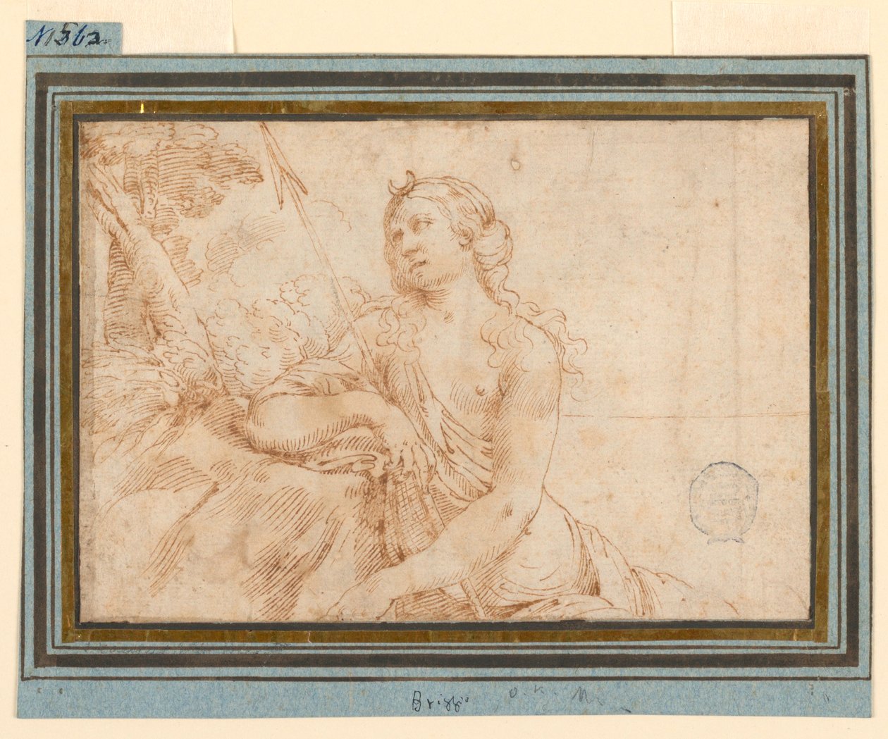 Die Göttin Diana lehnt an einem Felsvorsprung, frühes 17. Jahrhundert von Francesco Brizzi