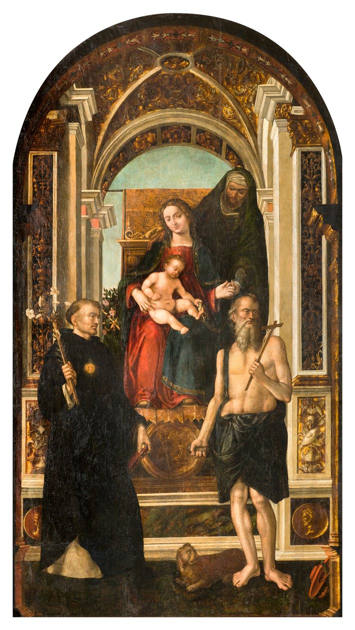 Nördliches Querschiff, Altar des Heiligen Nikolaus, Madonna auf dem Thron und Kind, Heilige Anna, Heilige Nikolaus von Tolentino und Hieronymus von Francesco Casella