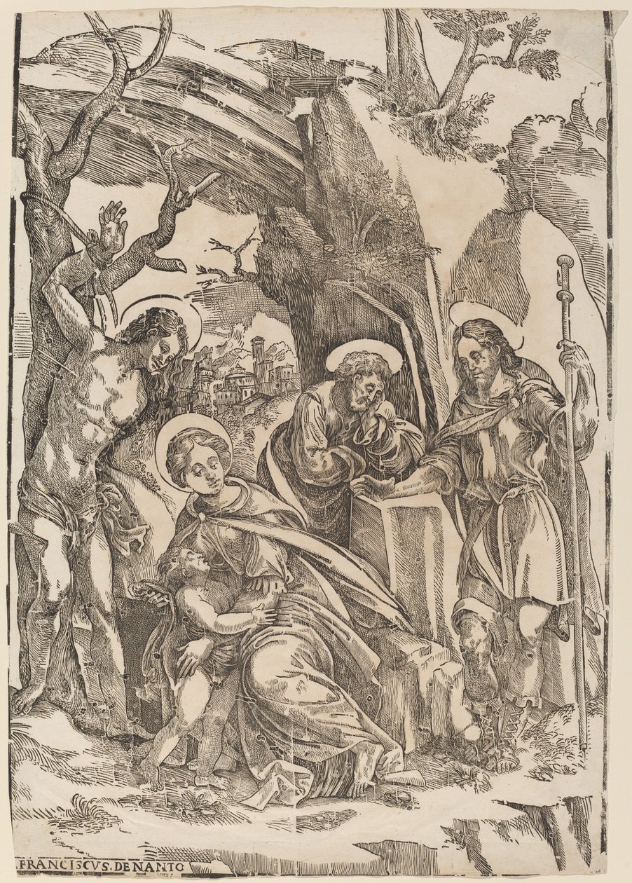 Die Heilige Familie mit Heiligem Sebastian und Heiligem Rochus von Francesco Denanto