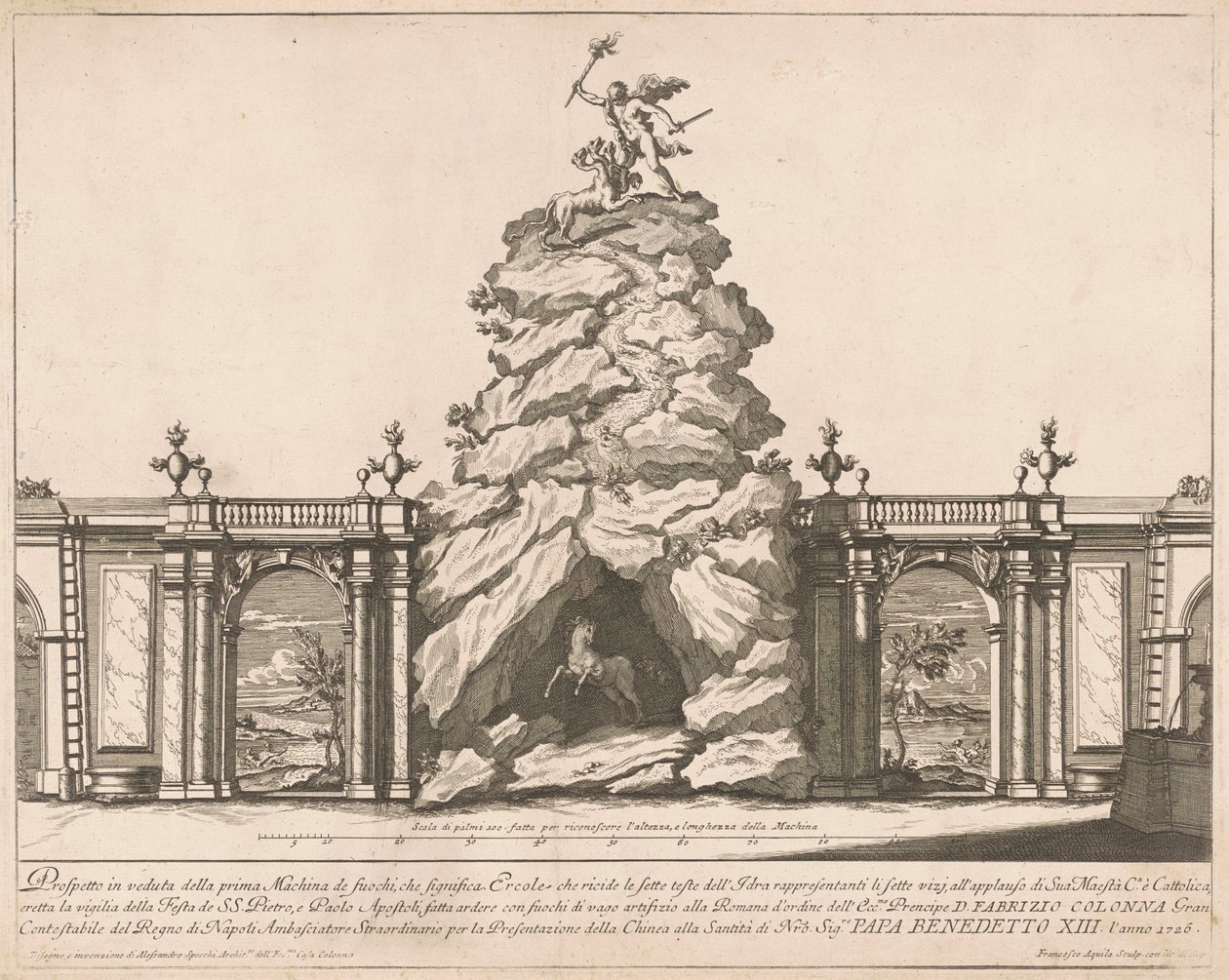 Die Prima Macchina für die Chinea von 1726: Herkules und die Hydra von Francesco Faraone Aquila, after Alessandro Specchi