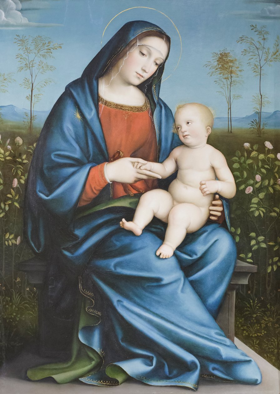 Madonna und Kind im Rosengarten von Francesco Francia