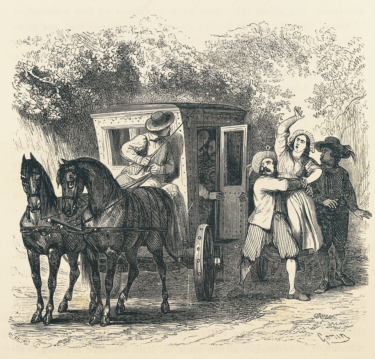 Entführung von Lucy, Episode aus Die Verlobten, Illustration für die Ausgabe von 1840 von Francesco Gonin