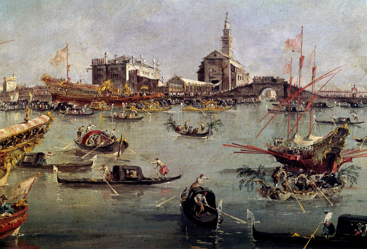 Der Doge auf dem Bucentaurus in San Nicolo vom Lido nach Venedig, Christi Himmelfahrt von Francesco Guardi
