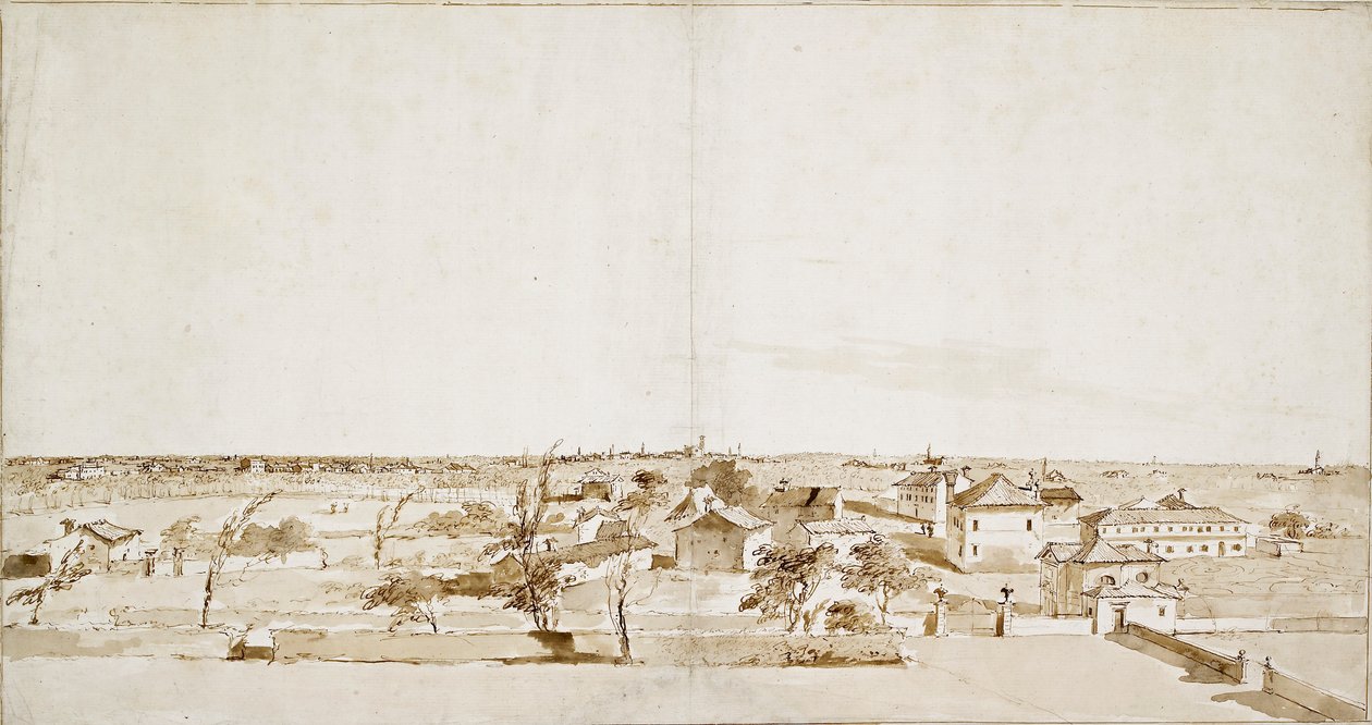 Blick über den Garten der Villa Loredan, Mitte des 18. Jahrhunderts von Francesco Guardi