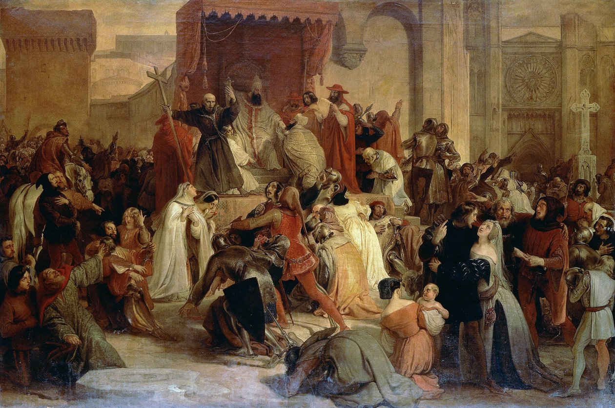Papst Urban II. predigt den Ersten Kreuzzug auf dem Platz in Clermont von Francesco Hayez