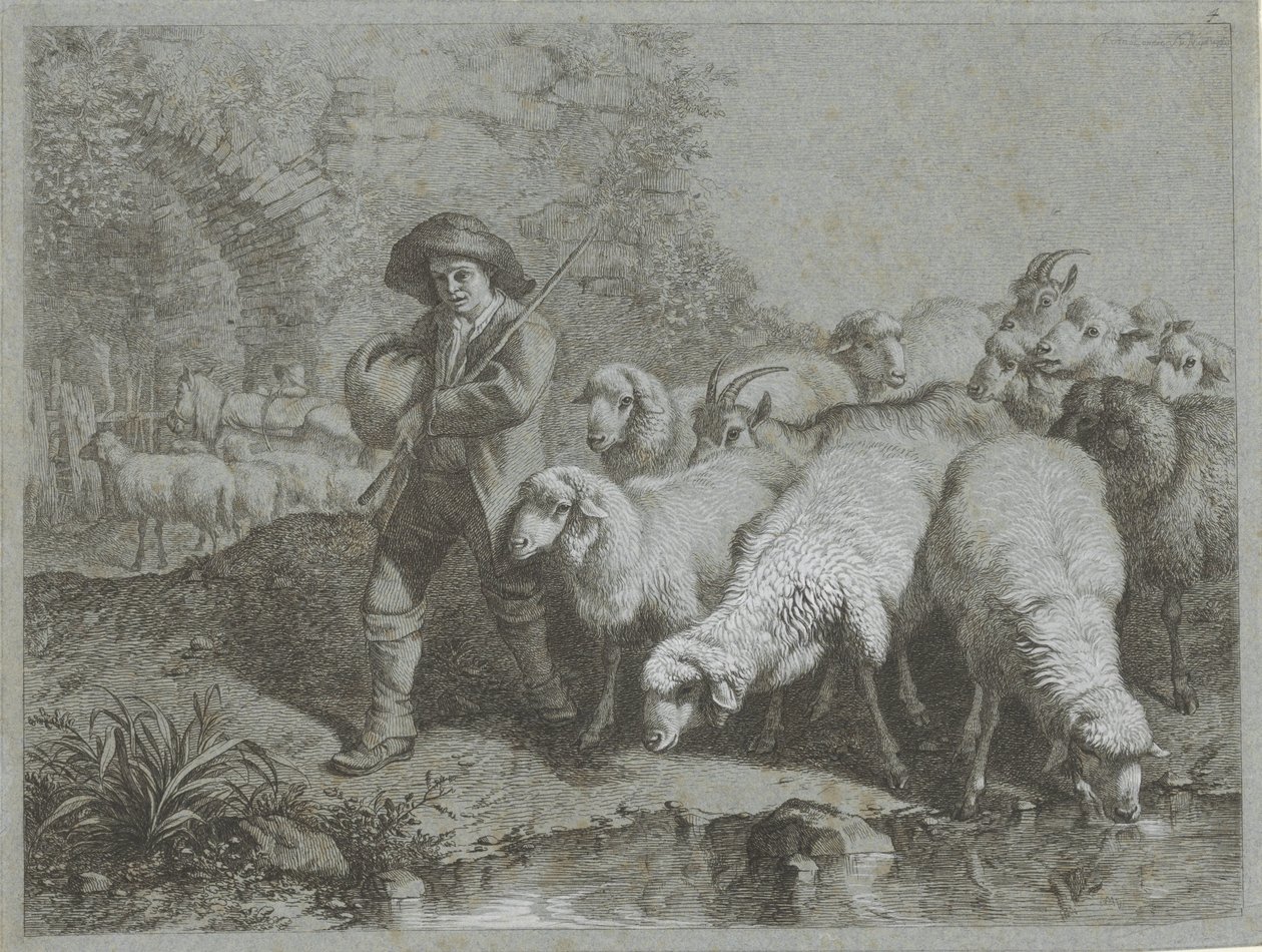 Hirte mit Schaf- und Ziegenherde von Francesco Londonio