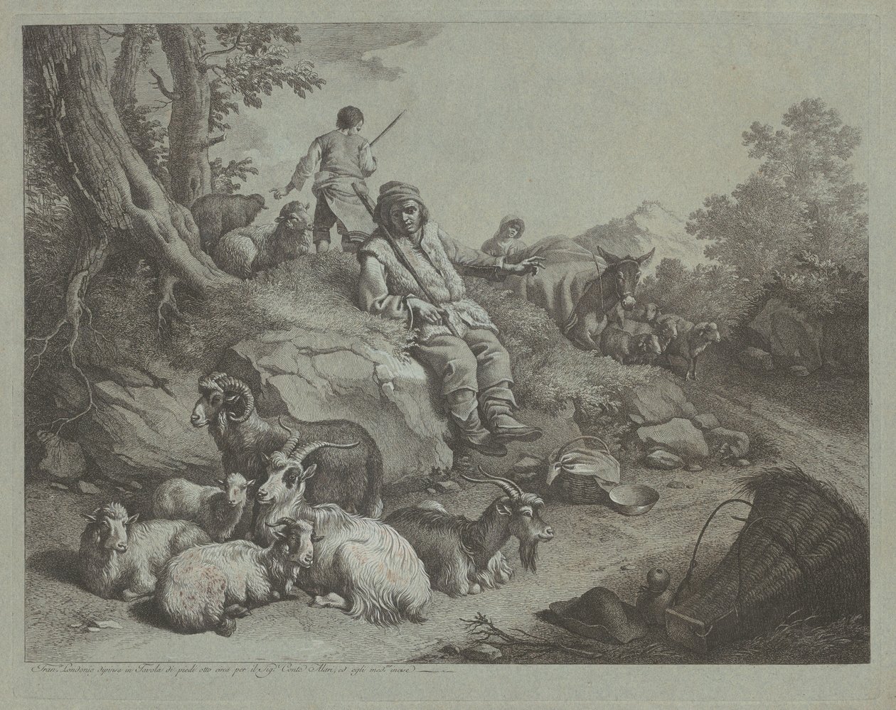 Sitzender Hirte vor einer Ziegenherde, nach 1766 von Francesco Londonio