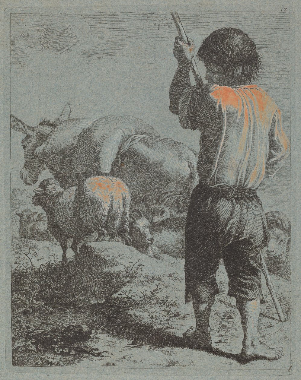 Hirte mit Esel, Schafen und Ziege von Francesco Londonio