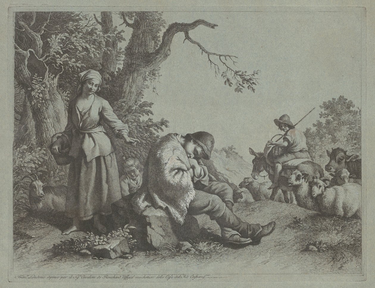 Schlafender Hirtenjunge und Frau mit Kind von Francesco Londonio