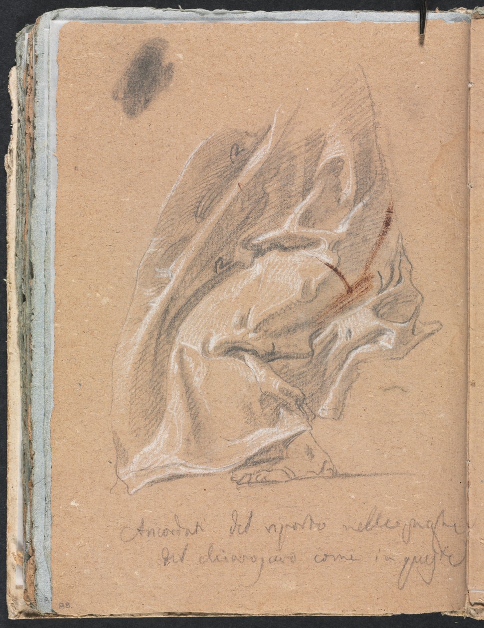 Verona Skizzenbuch: Draperiestudie mit Fuß und Inschrift (Seite 88) von Francesco Lorenzi