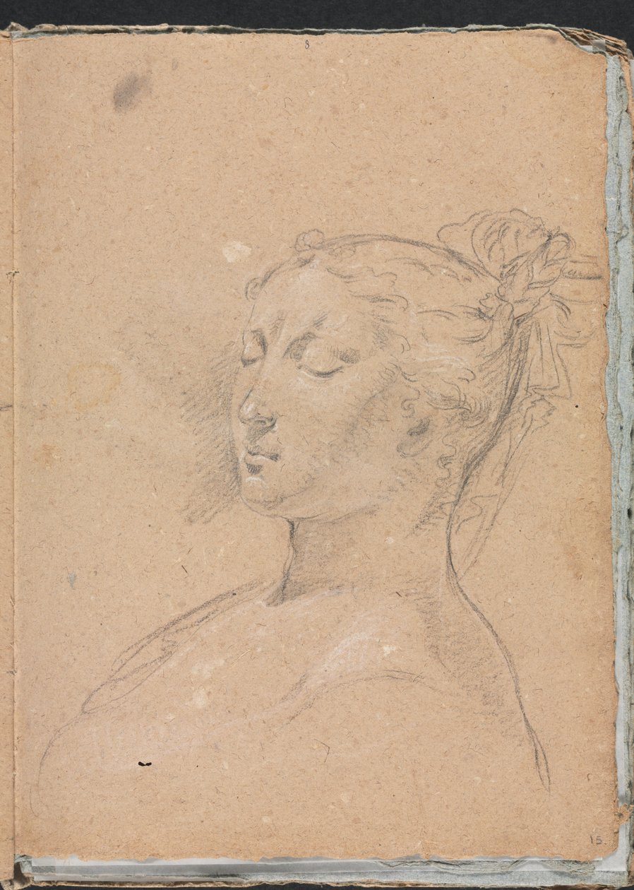 Verona-Skizzenbuch: Frau mit geschlossenen Augen, Seite 15, 1760 von Francesco Lorenzi